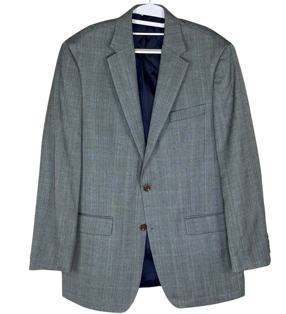 Ralph Lauren Blazer Mens Sport Coat Sz 42L Silk Wool Blend Herringbone Navy Blue